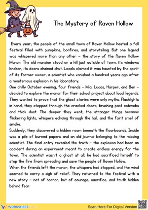 The Mystery of Raven Hollow – Halloween Summarizing Worksheet