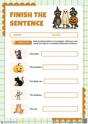 Halloween Sentence Completion Worksheet