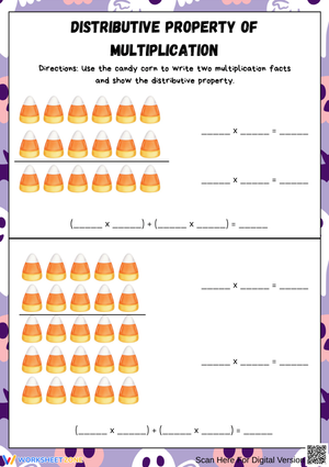 Candy Corn Distributive Property of Multiplication Practice Worksheet