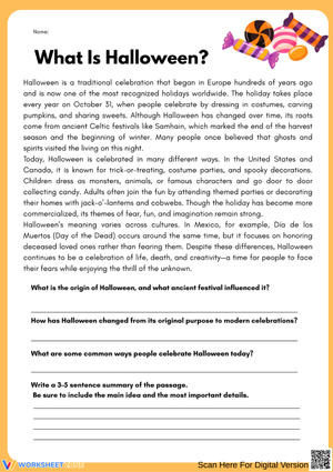 What Is Halloween? – Halloween Summarizing Worksheet