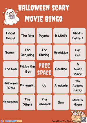 Scary Movie Bingo Cards for Spooky Game Night