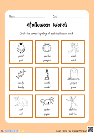 Kindergarten Halloween Spelling Worksheets