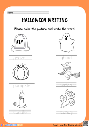 Halloween Writing – Kindergarten Trace and Write Vocabulary Worksheet