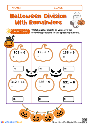 Spooky Halloween Division Worksheet – Practice Remainders