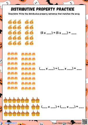 Halloween Distributive Property Practice with Arrays Worksheet