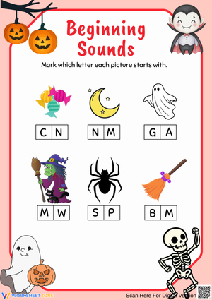 Halloween Phonics Worksheet – Mark the Beginning Sounds