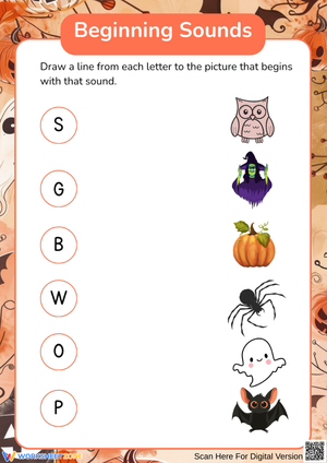 Halloween Phonics Worksheet – Match Letters to Beginning Sounds
