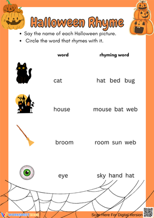 Halloween Rhyming Words – Fun Phonics Worksheet for Kids