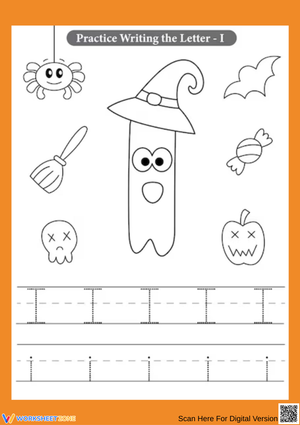Halloween Letter I Handwriting Practice Worksheet