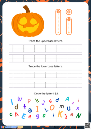 Halloween Letter I Tracing and Recognition Worksheet