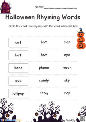 Halloween Rhyming Words – Fun Literacy Worksheet