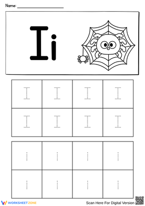 Halloween Letter I Tracing Worksheet with Spider Web