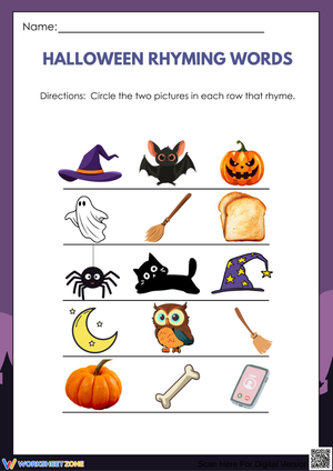 Halloween Rhyming Words – Circle the Matching Pictures Worksheet