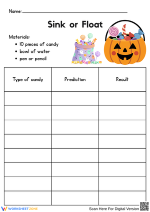 Halloween Candy Sink or Float – Fun Science Experiment Worksheet