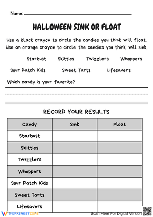 Halloween Sink or Float – Candy Science Experiment Worksheet