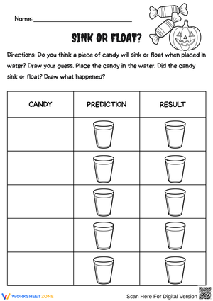 Halloween Sink or Float – Observation and Reflection Science Worksheet