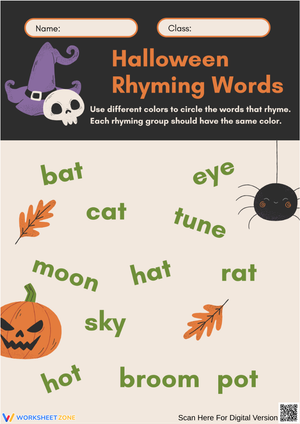 Halloween Rhyming Words – Circle and Match Phonics Worksheet