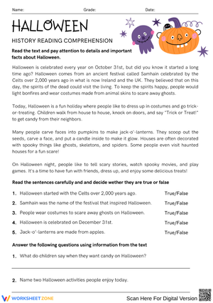 Halloween History Reading Comprehension – Ancient Origins and Traditions
