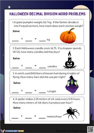 Halloween Decimal Division Word Problems – Fun Math Practice