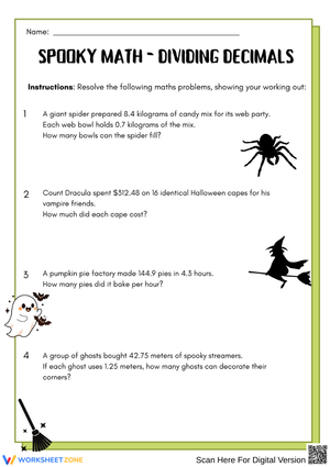 Spooky Math – Dividing Decimals Worksheet
