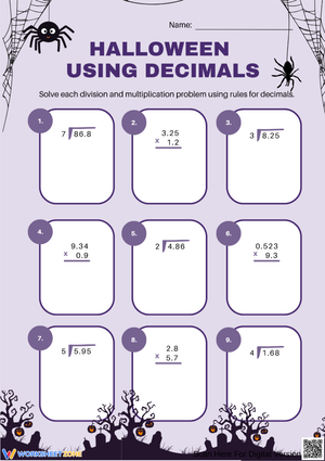 Halloween Using Decimals – Multiplication and Division Worksheet