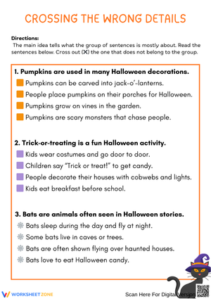 Halloween Main Idea Worksheet – Crossing the Wrong Details