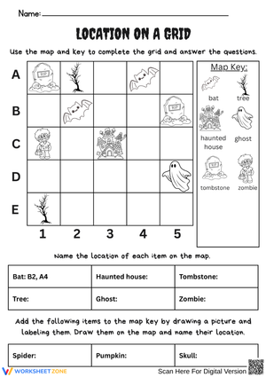 Halloween Location on a Grid Worksheet – Spooky Map Skills
