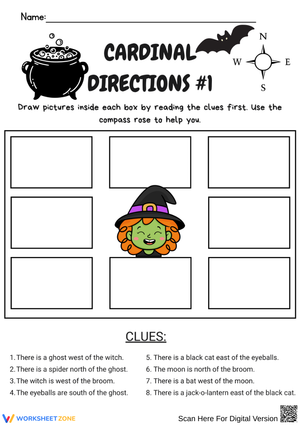 Halloween Cardinal Directions Worksheet – Compass Rose Map Skills