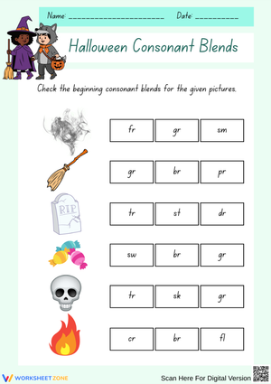 Halloween Consonant Blends Worksheet – Fun Phonics Practice
