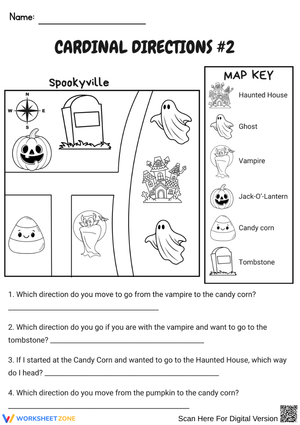 Halloween Cardinal Directions Worksheet – Spookyville Map Navigation