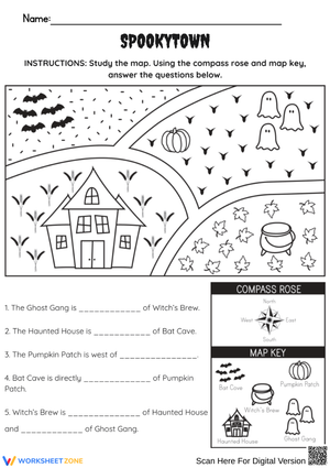 Spookytown Map Skills Worksheet – Halloween Compass Directions