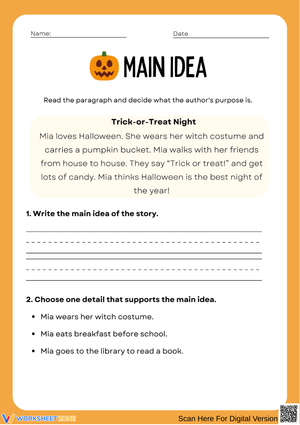 Halloween Main Idea Worksheet – Trick-or-Treat Night