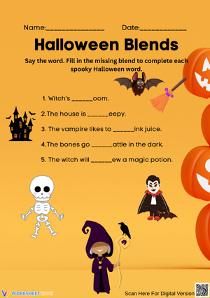 Halloween Blends – Fill in the Missing Blends Worksheet