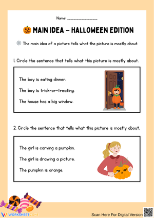 Identify Main Idea – Halloween Edition Worksheet