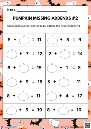 Pumpkin Missing Addends Worksheet – Halloween Addition Worksheet