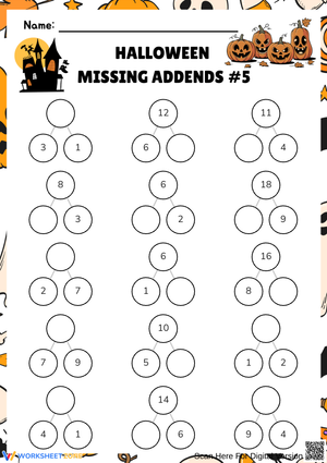 Halloween Pumpkin-Themed Missing Addends Worksheet