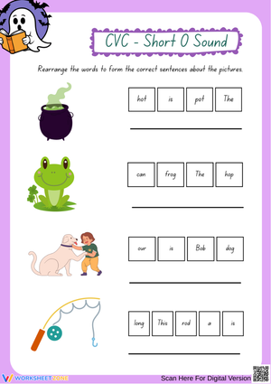 CVC Short O Sound – Halloween Sentence Building Worksheet for Grade 1