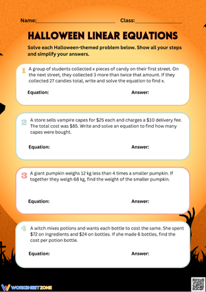 Halloween Linear Equations – Solve and Simplify Word Problems