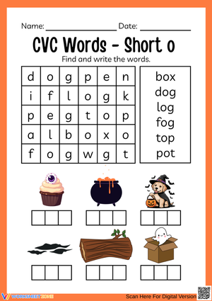Halloween CVC Words – Short O Practice Worksheet