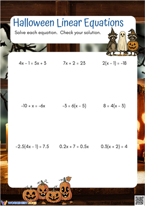 Halloween Multi-Step Linear Equations Worksheet