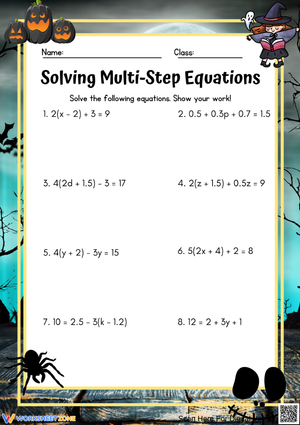 Halloween Solving Multi-Step Equations Worksheet