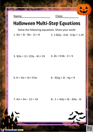 Halloween Multi-Step Equations – Algebra Practice Worksheet
