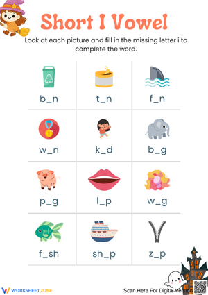 Short I Vowel – Fill in the Missing Letter Worksheet