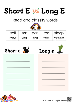 Short E vs Long E – Read and Classify Words Worksheet