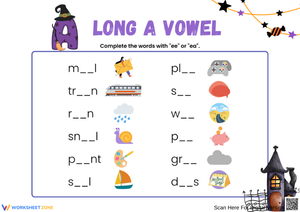 Long E Vowel Worksheet – Fill in “ee” or “ea” Words