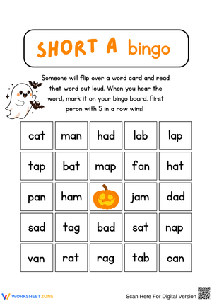 Short A Bingo – Halloween Phonics Game