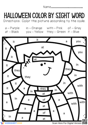 Halloween Color by Sight Word Worksheet