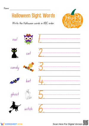 Halloween Sight Words – ABC Order Writing Worksheet