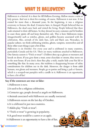 What Is Halloween? – Reading Comprehension Worksheet