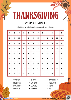 Thanksgiving Feast Word Search for Kids